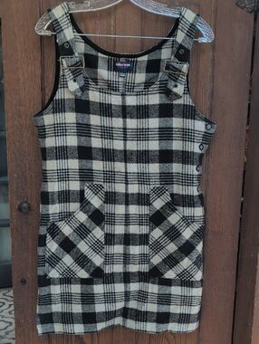 Vintage 90s Guess by Marciano Black & White Plaid Pinafore Jumper Dress